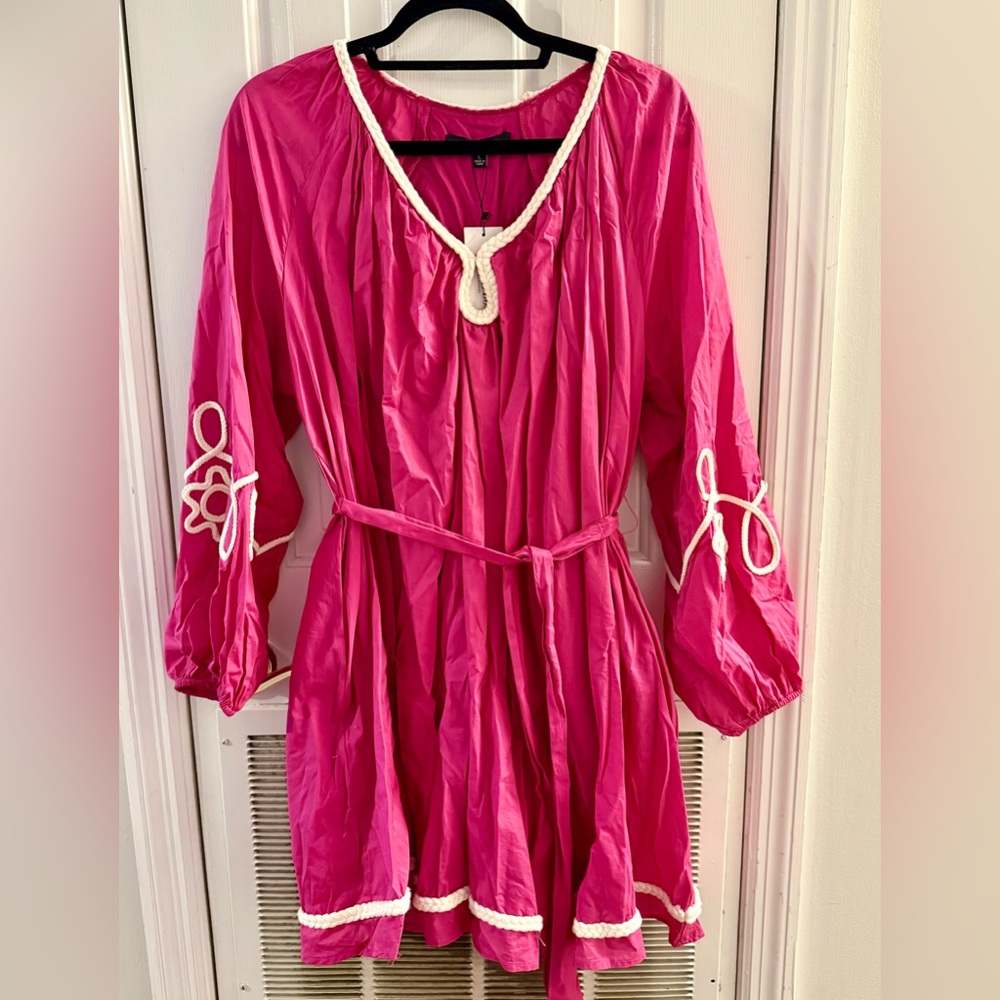 Vibrant Pink Dress with White Embroidery - Picture 2 of 4